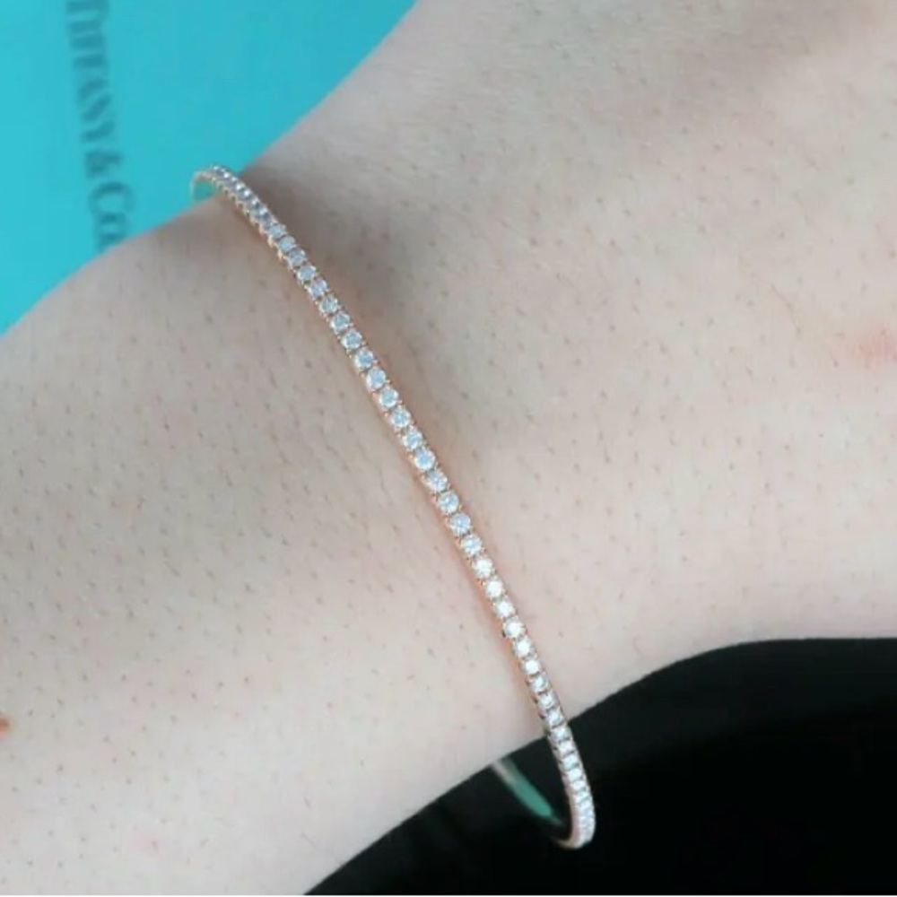 Tiffany Co 18k Metro Rose Gold Bangle Bracelet With Diamonds